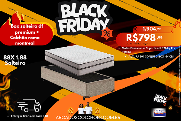 Conjunto box solteiro 88x188 (Colchão Roma Montreal + Base Box DF Premium)