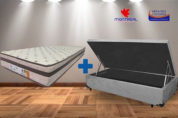 Conjunto box baú solteiro 88x188 (Colchão Roma Montreal + Box baú DF premium tradicional 46cm)