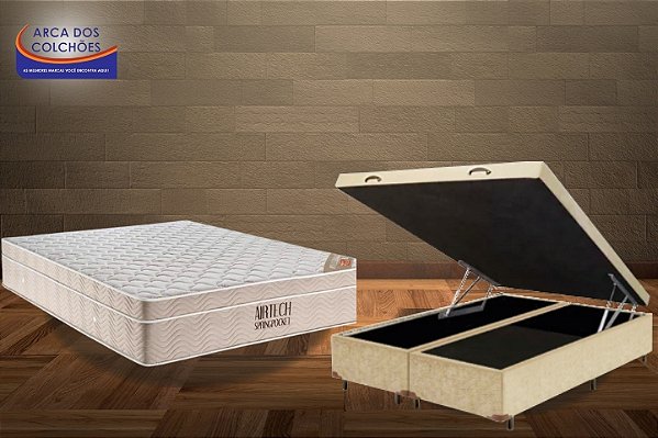 Conjunto box baú Queen 158x198 (Colchão Airtech Ortobom + Baú DF premium tradicional 46cm