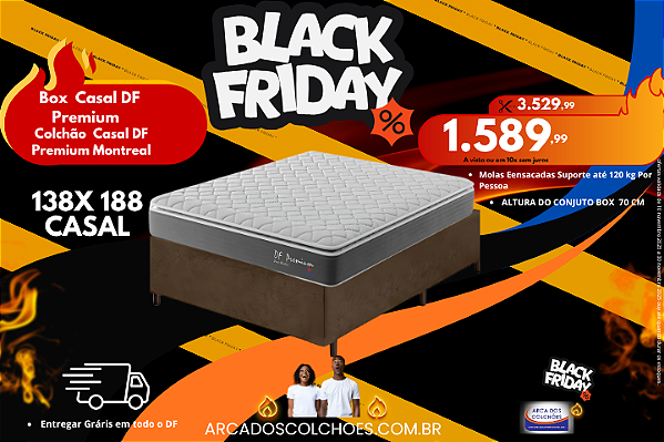 Conjunto box casal 138x188 (colchão df premium montreal + Base box Df premium)