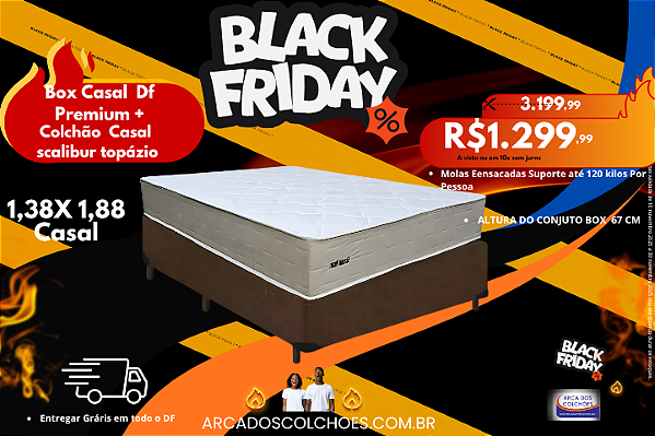 Colchão Casal Scalibur Topázio+ Base box Casal DF Premium
