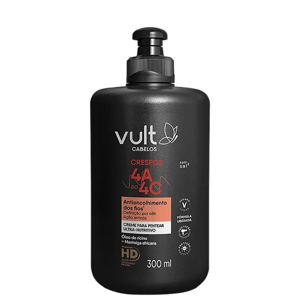 Creme de Pentear Ultra Nutritivo - Cabelos Crespos 4A a 4C - Vult - 300ml
