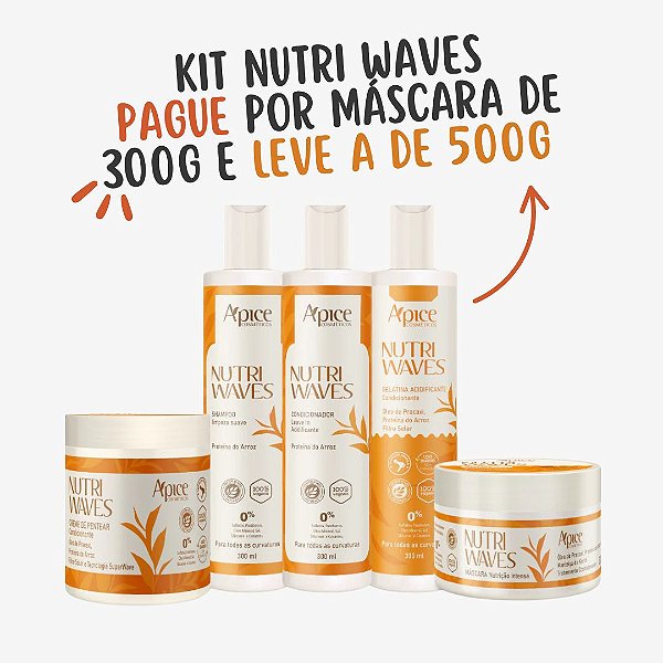 Kit Onduladas Nutri Waves - Shampoo, Condicionador, Gelatina, Máscara e Creme de Pentear (5 ITENS) - Apice