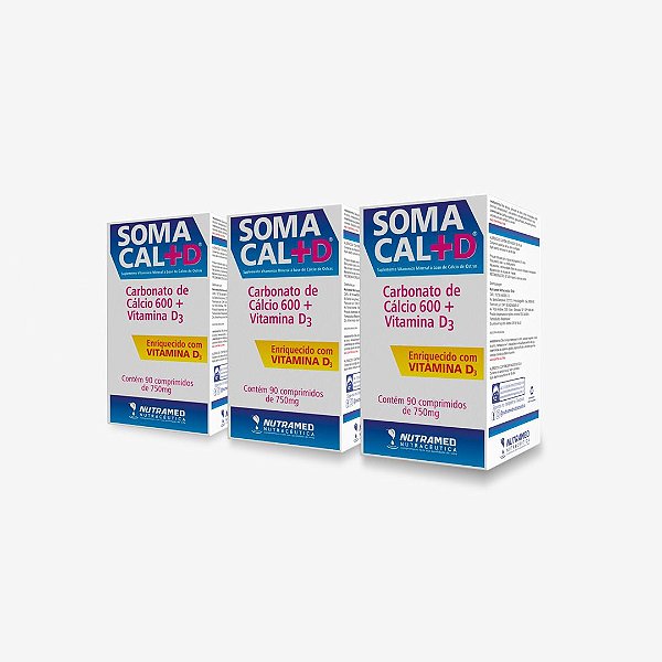SomaCal +D (Cálcio+Vit D3) - 90 comprimidos - Kit 3 unidades