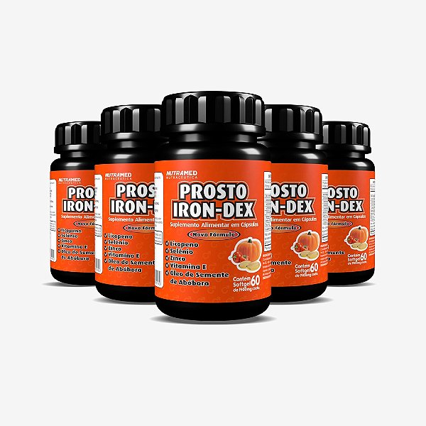 Prosto Iron-Dex - Óleo de Semente de Abóbora + Vit E - 60 Cápsulas - Kit 5 unidades