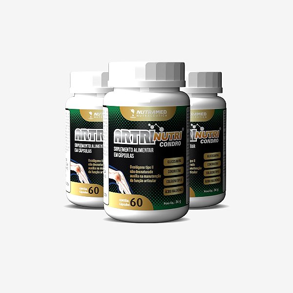 Artrinutri Condro (Condroitina + Colágeno T2 + Glucosamina + Á. Hialurônico) - 60 cápsulas - Kit 3 unidades