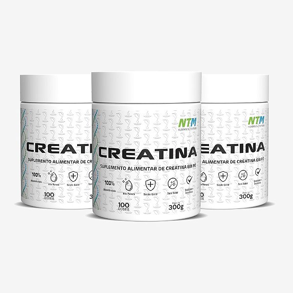 Creatina 100% Monohidratada - 300g (100 doses) - Kit 3 unidades