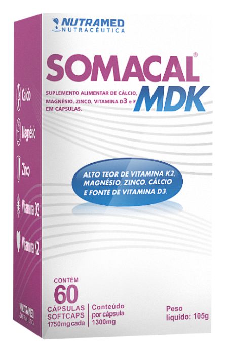 Somacal MDK (Cálcio + Magnésio + Vit. D3 + K2 + Zinco) - 60 cápsulas