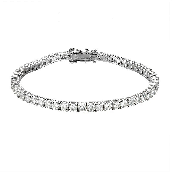 Pulseira Riviera Diamante Moissanite 3mm em prata esterlina 925 com banho de Ródio e Ouro Branco.