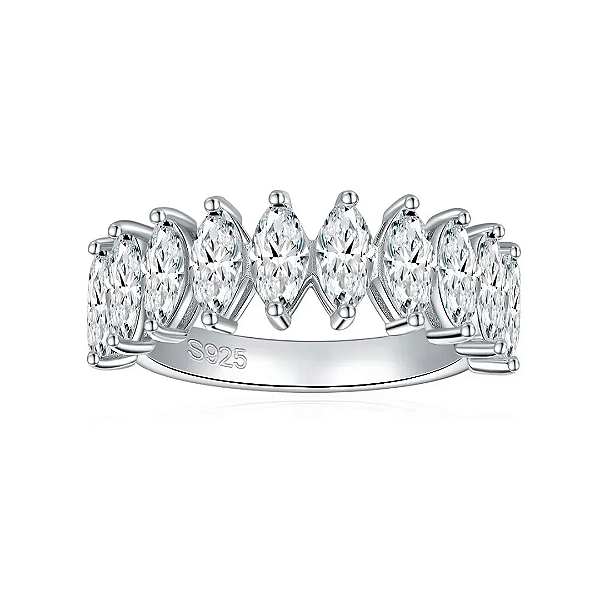 Anel  Moissanite  Aparador Meia Aliança  Lapidação Navete 3mm x 6mm