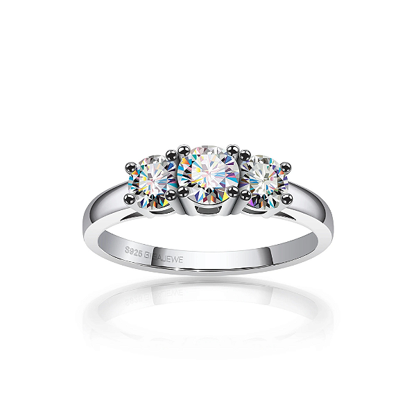 Anel 3 Pedras Moissanite Lapidação Brilhante - Encanto