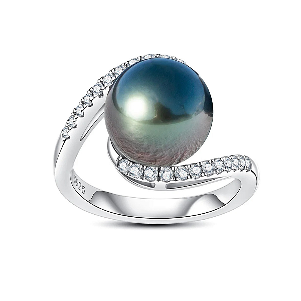 Anel Pérola Negra Thahitiana Cravejado em Moissanite