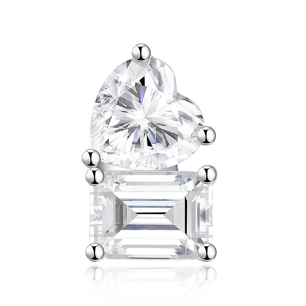 Brinco Diamante Moissanite Duplo Coração & Esmeralda