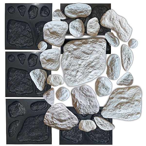 Kit de Formas - 28 Pedras Moledo Para Gesso e Cimento Rústico - 324 - ABS Reforçado