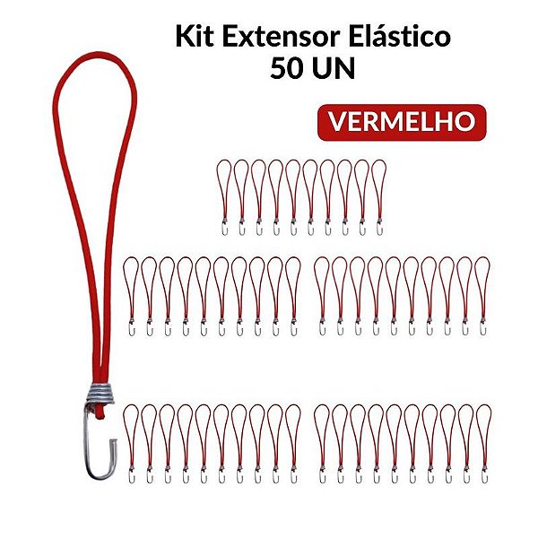 Extensor Elástico Borrachinha Corda Lona Caminhão 35Cm C/ 50 Vermelho