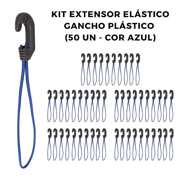 Extensor Elástico Gancho Plástico Corda Lona Caminhão C/ 50 Azul