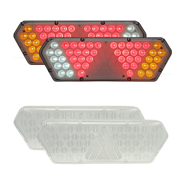 Par Lanterna Traseira Guerra Motion White Cristal LED 12/24v + Par de Lentes Lantersul