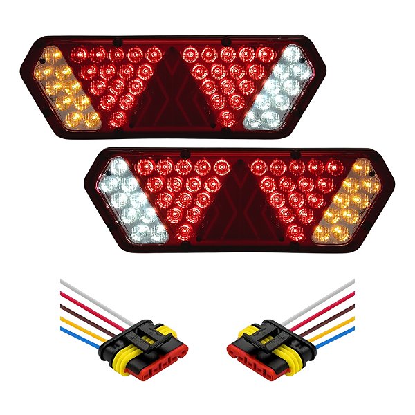 Par Lanterna Traseira Guerra Motion Silver Rubi LED 12/24v com Conector e Chicotes Lantersul