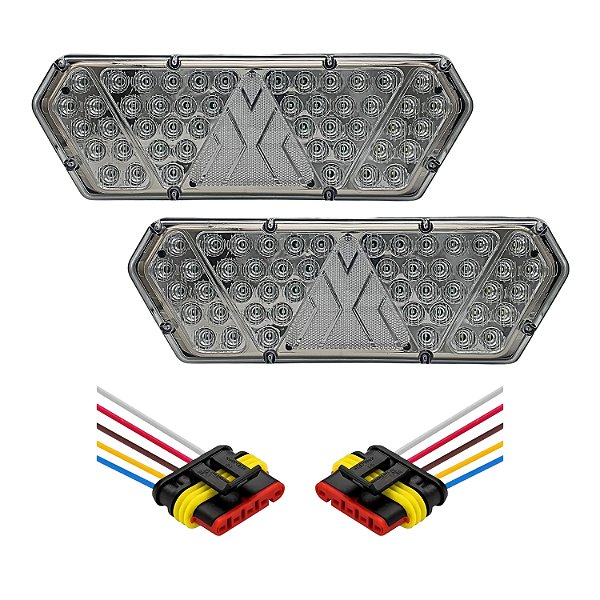 Par Lanterna Traseira Guerra Motion Silver Cristal LED 12/24v com Conector e Chicotes Lantersul