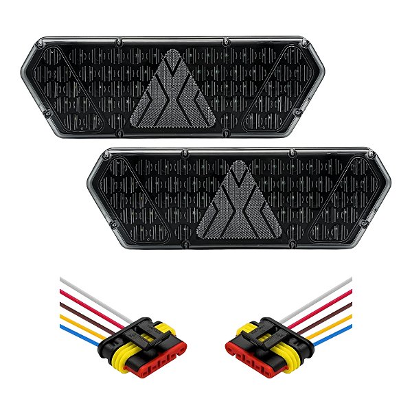 Par Lanterna Traseira Guerra Motion Black Cristal LED 12/24v com Conector e Chicotes Lantersul