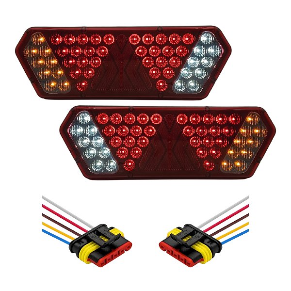 Par Lanterna Traseira Guerra Motion Black Rubi LED 12/24v com Conector e Chicotes Lantersul