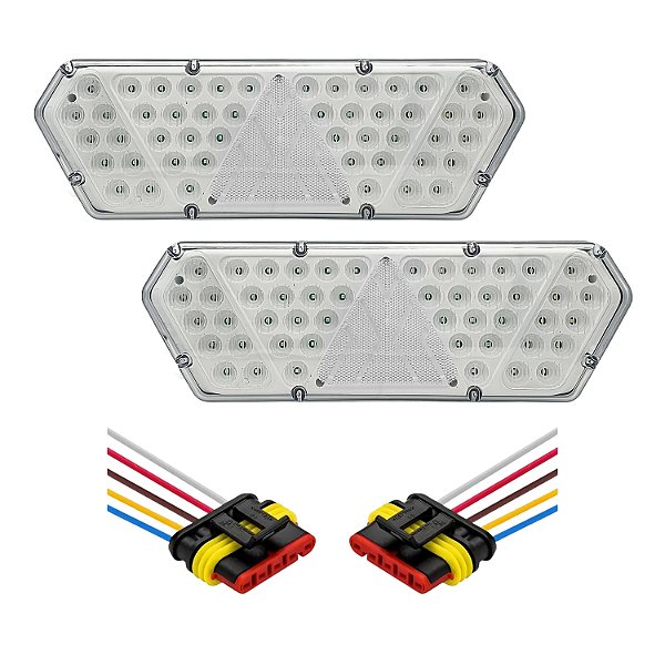 Par Lanterna Traseira Guerra Motion White Cristal LED 12/24v com Conector e Chicotes Lantersul