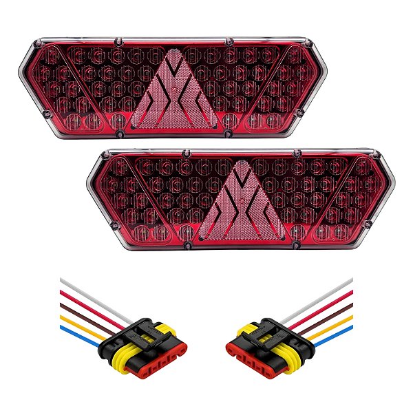 Par Lanterna Traseira Guerra Motion Red Cristal LED 12/24v com Conector e Chicotes Lantersul