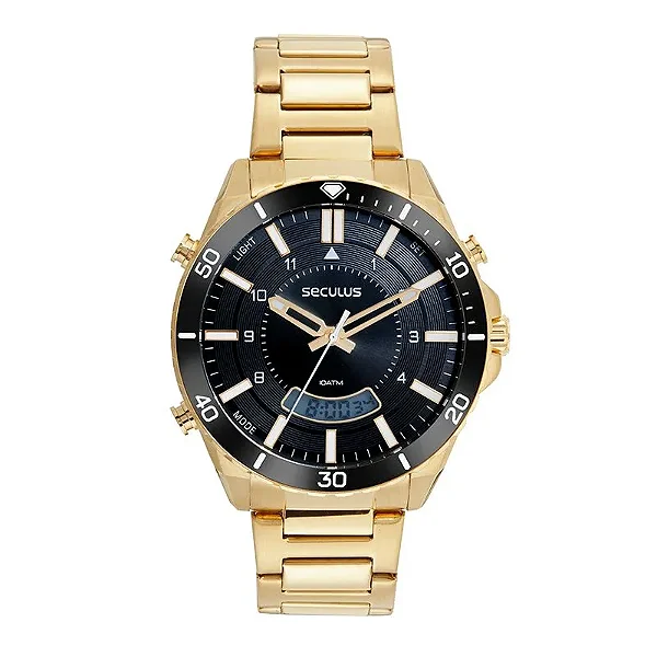 Relógio Seculus Masculino Aço Anadigi Dourado 77218GPSVDA2