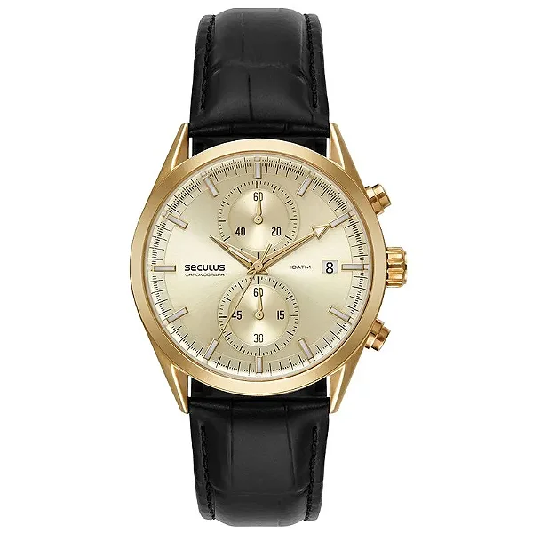 Relógio Masculino Cronógrafo Couro Dourado 77307GPSVDC2