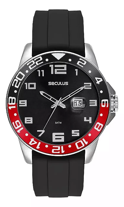 Relógio Seculus Masculino Silicone Preto 44222G0SVNU1