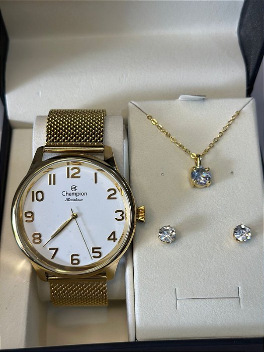 Kit Relógio Champion Rainbow Dourado CN29919E