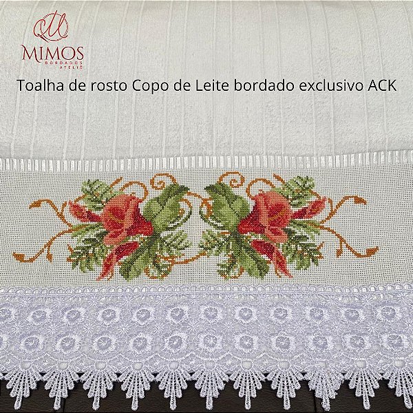 TOALHA BORDADA À MÃO MODELO ROSTO 50 X 80 CM