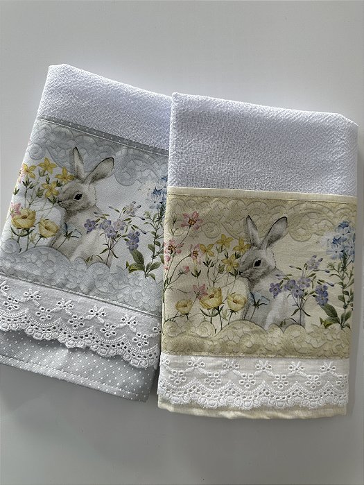 Kit 2 panos - Páscoa Cinza e Amarelo