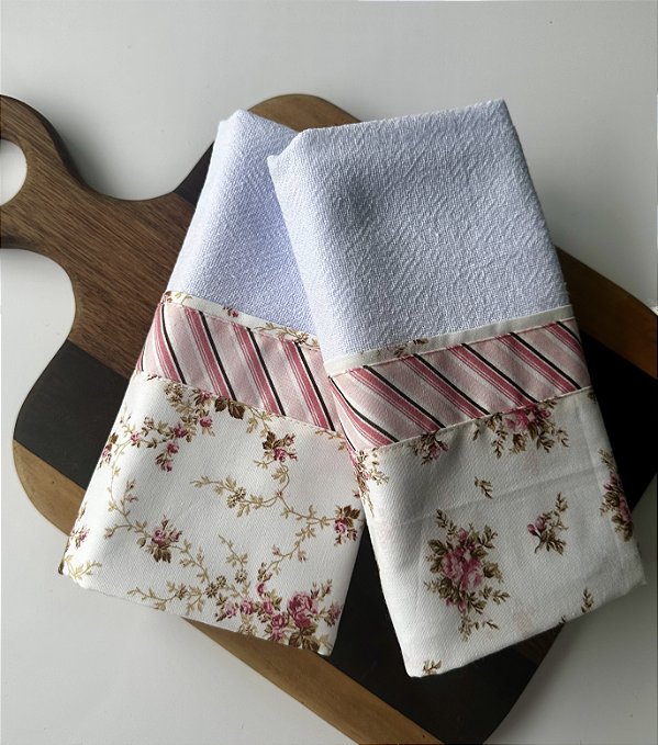 Kit 2 panos - Floral Bege e Rosa