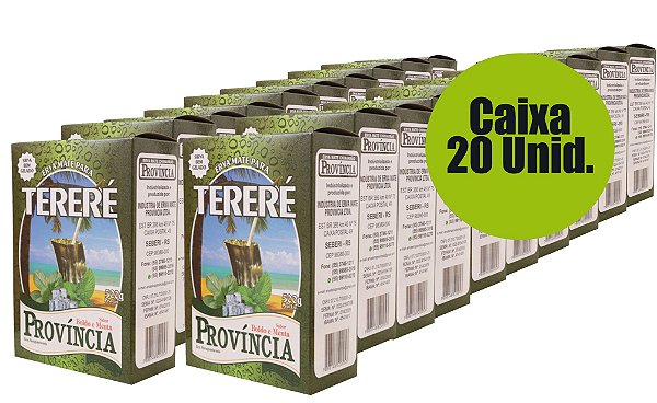 Tereré Província Sabor Boldo e Menta, Caixa com 20 unidades de 500g cada, apenas R$ 7,00 a unidade de 500g.