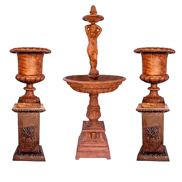 CONJUNTO BRASILIA KIT JARDIM CHAFARIZ VASO BASE FERRO