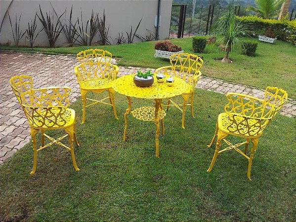 Mesa e cadeira Simba jardim fazenda ferro fundido Pronto Artes