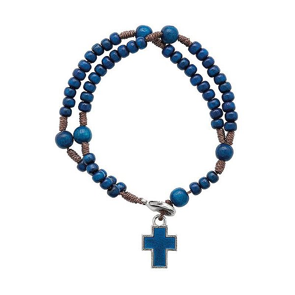 Terço Pulseira Infantil Azul Cruz Azul - Toque o Céu