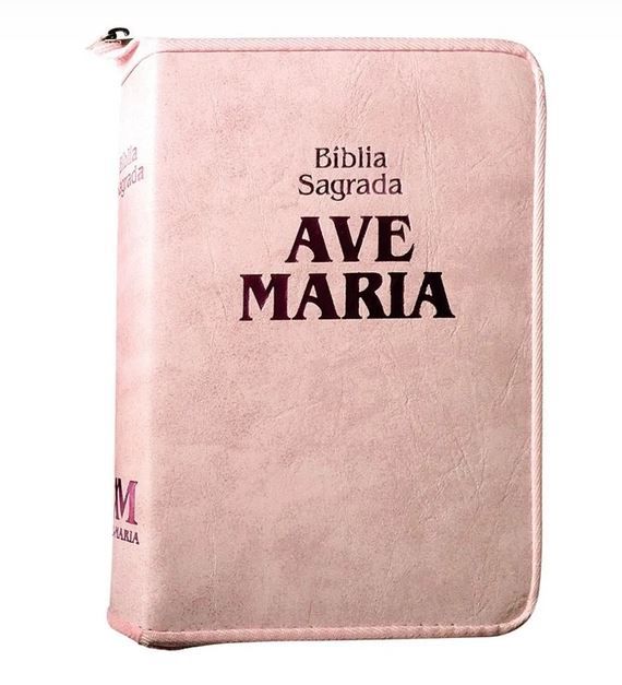 Biblia Sagrada Ave Maria Rosa Strike Tam. Media com Zíper