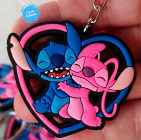 Chaveiro Emborrachado Stitch e Angela