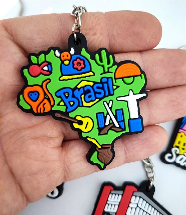 Chaveiro Emborrachado Pontos Turísticos Mapa Brasil