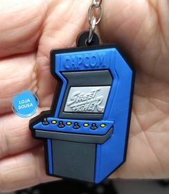 Chaveiro Emborrachado Fliperama Arcade Azul