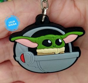 Chaveiro Emborrachado Star Wars Baby Yoda Nave