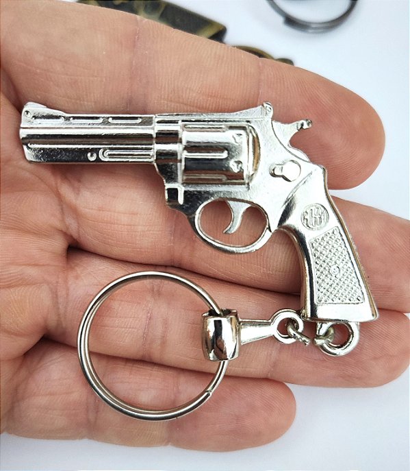 Chaveiro Miniatura Arma Revolver 38 Prata