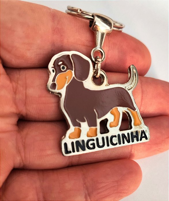 Chaveiro Metal Cães Pet Linguicinha Marrom