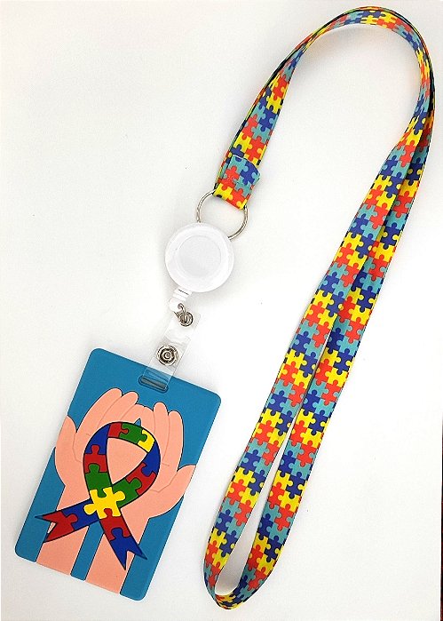 Kit Cordão + Porta Crachá Retrátil + Porta Cartão Emborrachado Autismo
