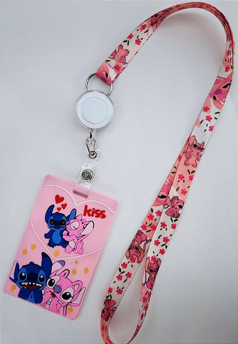 Kit Cordão + Porta Crachá Retrátil + Porta Cartão Emborrachado Stitch Angela