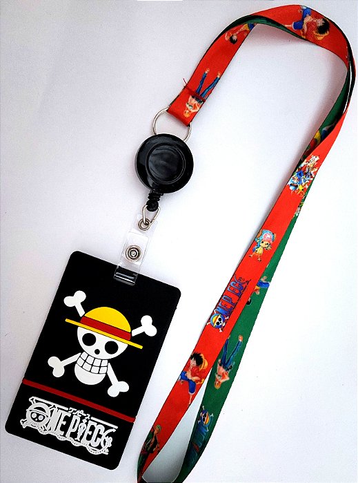 Kit Cordão + Porta Crachá Retrátil + Porta Cartão Emborrachado Bandeira One Piece