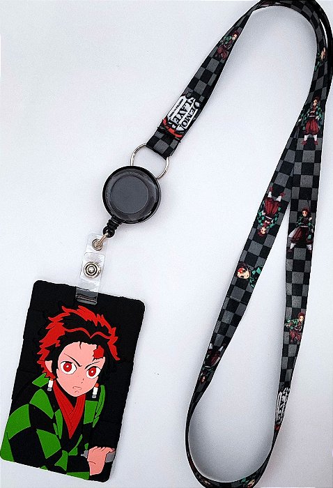 Kit Cordão + Porta Crachá Retrátil + Porta Cartão Emborrachado Tanjiro