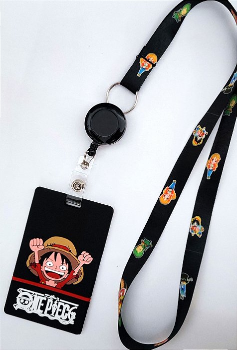 Kit Cordão + Porta Crachá Retrátil + Porta Cartão Emborrachado Luffy